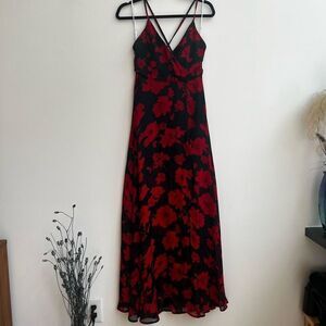 Lulus Women's Spaghetti Wrap Slit Floral Maxi Dress Red/Black Size S